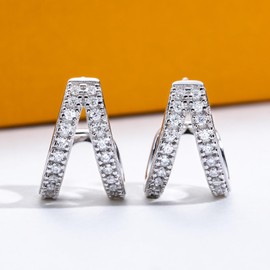 AimiIee Moissanite Hoop Earrings for Women D Color VVS1 Clarity Round Brilliant Cut 925 Sterling Silver Double Rows Huggie Hoop Earring, Gift for Her Mom Wife with Certificate