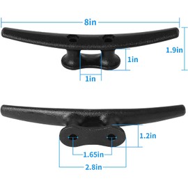 VEITHI Boat Cleats 8 inch (6 Pack),Electrophoretic Coated Black Boat Dock Cleats, Rope Cleat Dock Cleats with Hardware Ideal for Boat Docks, Decks, Piers for Tying up Boats, Marine Decor