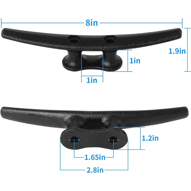 VEITHI Boat Cleats 8 inch (6 Pack),Electrophoretic Coated Black Boat