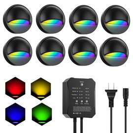 SQEDT RGBW Low Voltage Deck Lights with Transformer Photocell Sensor Dimmable and Timer IP67 Waterproof Fence Lights for Outdoor Step Stair Patio Landscape Holidays Decoration Lighting (RGBW-8PACKS)