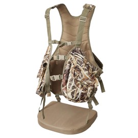 AUSCAMOTEK Camouflage Hunting Vest with Detachable Seat Cushion for Turkey Dove and Upland Bird Hunting - Wetland Autumn