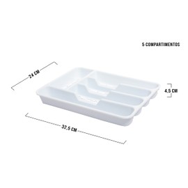 Cutlery Tray for Drawer with 4 or 5 Compartments with Holes BPA FREE, Covered Organizer with Compartments Dishwasher Safe, Drawer Dividers for Kitchen 32 cm (5 Compartments, White)