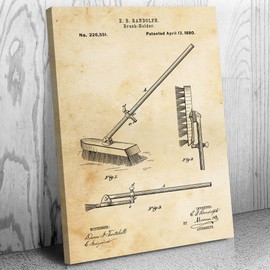 Push Broom Canvas Print, Broom Closet Art, Grounds Keeper, Custodian Gifts, Laundry Room Art, School Janitor Vintage Paper (16 inch x 20 inch)
