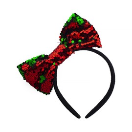 LUX ACCESSORIES Christmas Red and Green Sequin Bow Black Headband