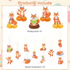Fox Party Decorations Woodland Animal Birthday Party Decor Supplies Includes Happy Birthday Banner Hanging Swirls Cute Fox Honeycomb Centerpiece Supplies