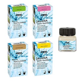 Javana Batik Paint Set 4 Plus 1 Pastel 4 Batik Textile Colours + Fixing Agent for Batik