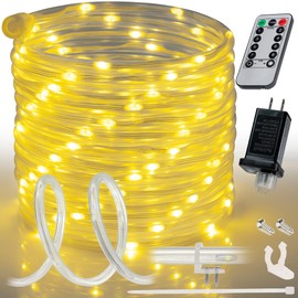WYZworks 150ft Warm White LED Outside Rope Light - 8 Modes, Waterproof Permanent Outdoor Accent Lighting w/Remote, Flexible Clear Tube, ETL Certified, Exterior Christmas Patio Palm Tree Yard Ambient