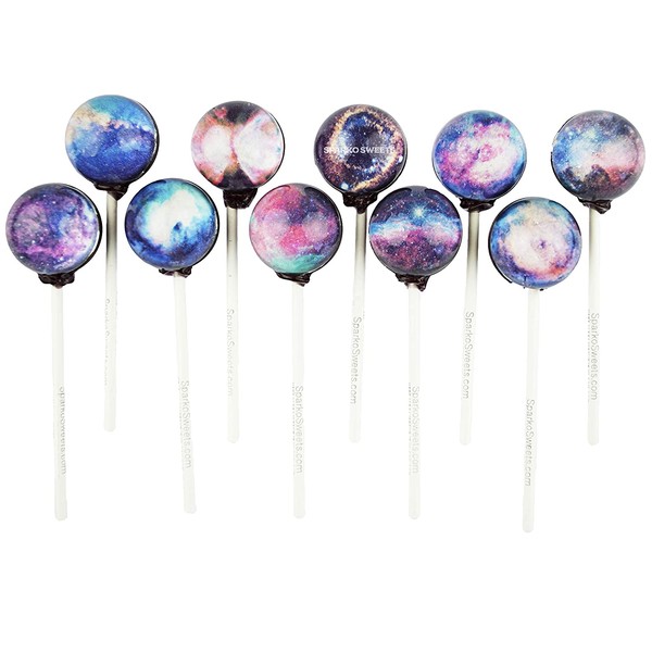 Sparko Sweets 10 Piece Big Bang Galaxy Lollipops Cosmo Designs in Space Foil Gift Pack Large Sphere, Handcrafted in USA, 1.5 Pounds