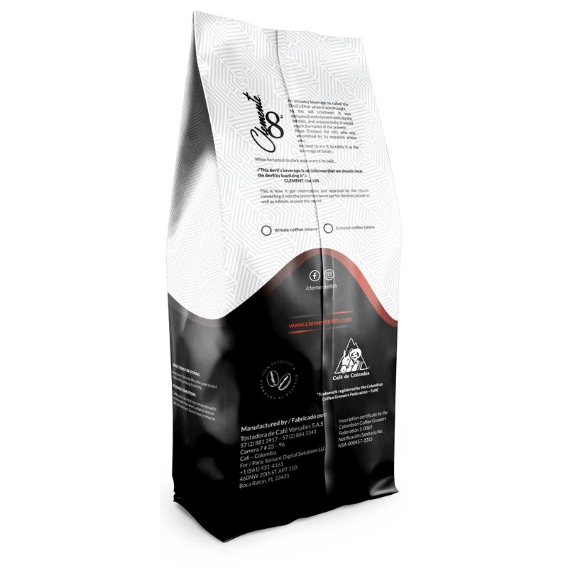 Colombian Premium Coffee Clemente 8Th Medium Roast 454g/16oz (Whole Bean)