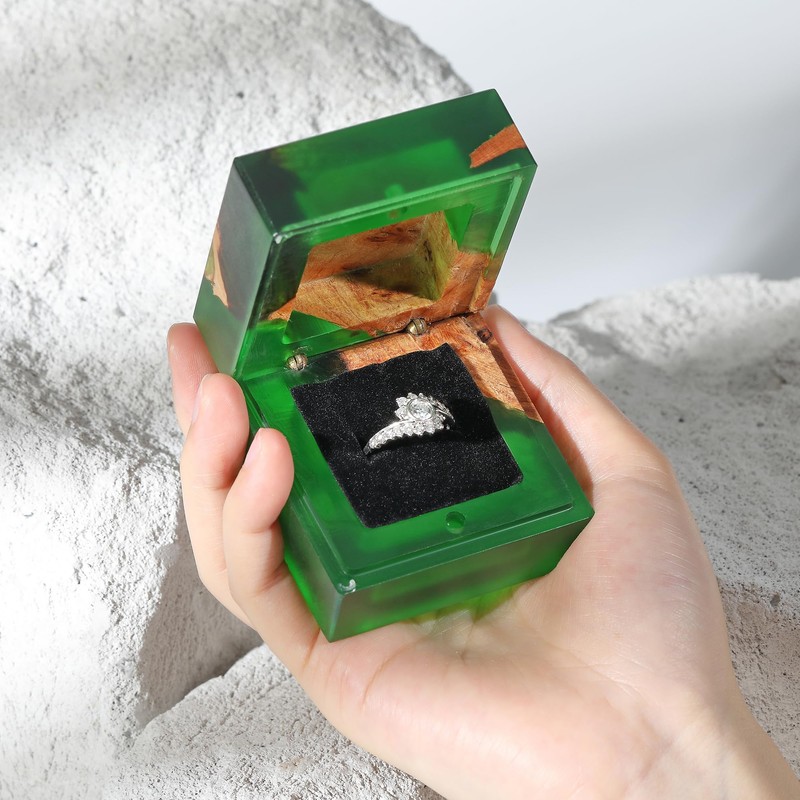 GOGOJSM Wedding Ring Box,Sage Green Engagement Ring Box for Proposal