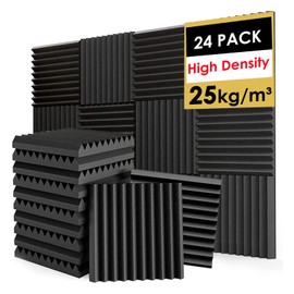 FONESO Acoustic Panels, High Density Soundproof Foam Panels for Walls, Sound Absorbing Panels, Acoustic Foam Panels Fire Resistant for Studio Recording (Black, 1"x12"x12" 24Pack)