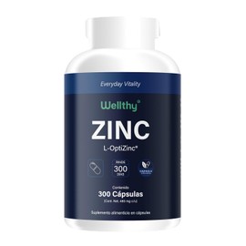 Wellthy Zinc Premium 300 Cpsulas. Hecho con L-Optizinc, frmula de Alta Absorcin patentada por el Laboratorio Suizo Lonza. 220 Porciones, 10 meses de  