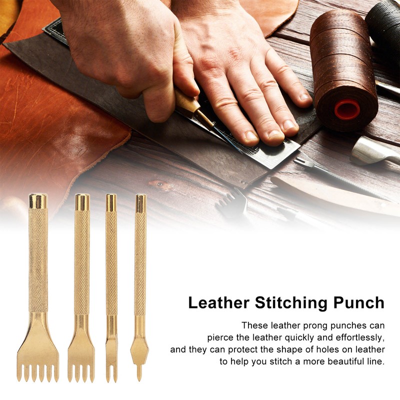 4Pcs Leather Prong Punch Rhombus 4mm Stainless Steel Nonslip Handle