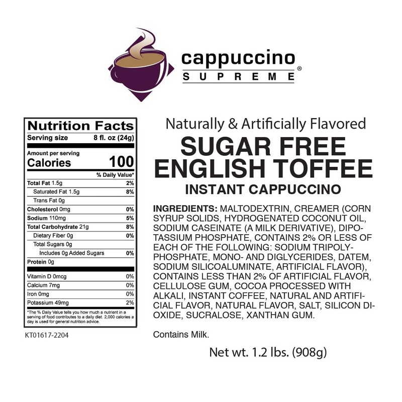 Cappuccino Supreme 1.2 lb bag Sugar Free English Toffee Instant