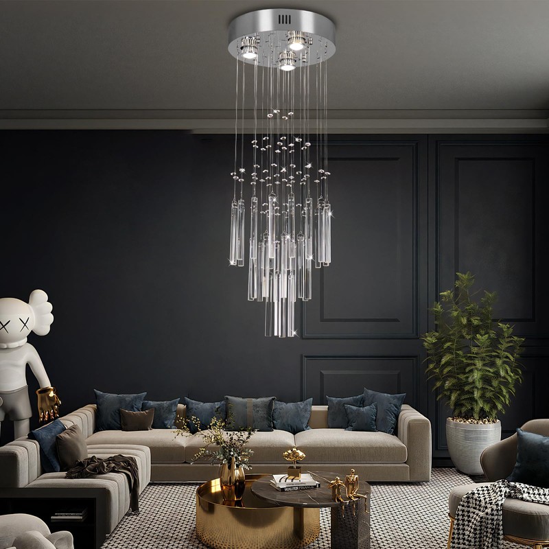 FRIXCHUR 11.8" Modern Crystal Chandelier 33.5" High Ceiling Chandeliers Small