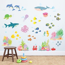 DECOWALL DS9-2014 Under The Sea Wall Stickers Wall Decals Peel and Stick Removable Wall Stickers for Kids Nursery Bedroom Living Room