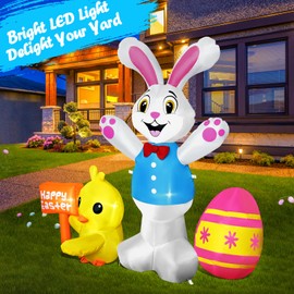 Raymall Easter Inflatables Outdoor Decorations, 5FT Tall Easter Blow Up Bunny Inflatable with Chick, Egg and Happy Yard Sign