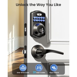 Veise Keyless Entry Door Lock with 2 Lever Handles - Electronic Keypad Deadbolt, Easy Installation Digital Smart Front Door Lock Set, Matte Black
