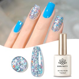 Born Pretty Pink Blue Glitter Gel Nail Polish with Sequins, Long Lasting U V Gel Polish for Manicure and Nail Art, DIY at Home, Salon-Quality, Easy to Apply, 15ml
