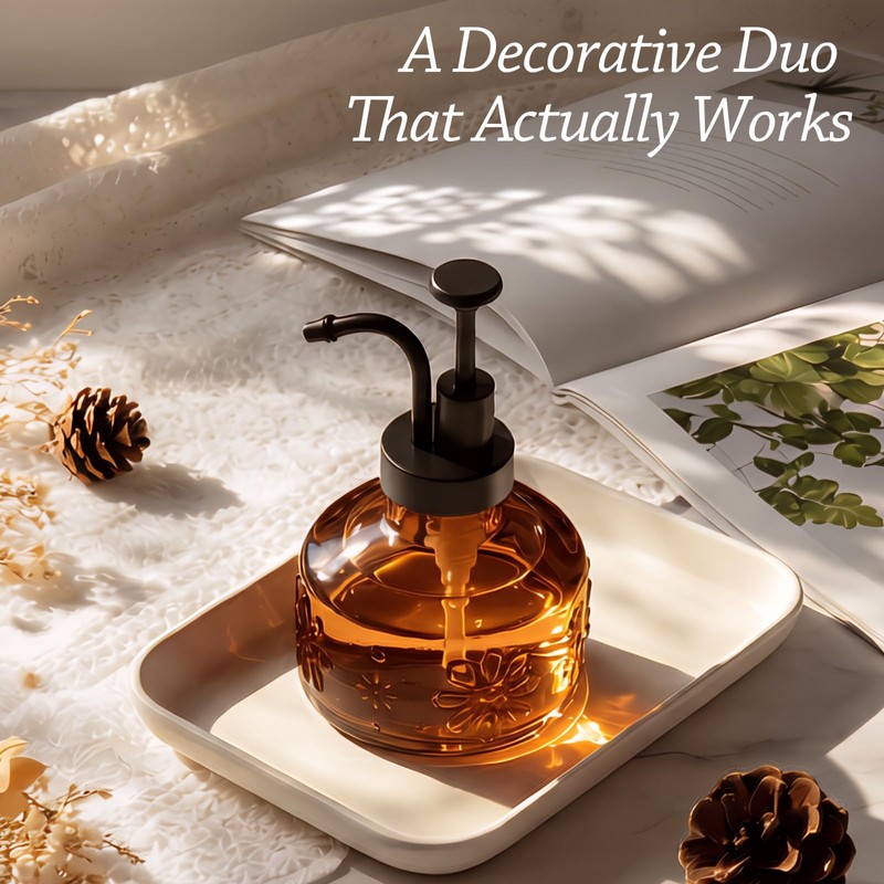 Amolliar 8 Oz Amber Glass Soap Dispenser with Rust-Proof Pump,1