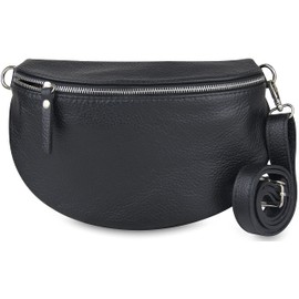 Frentree® Damen Echtleder Bauchtasche, Made in Italy, Umhängetasche Crossbody Tasche Schultertasche mit silbernem Reißverschluss, Größe MAXI