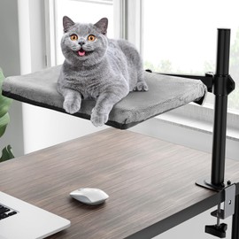 Cat Desk Bed - Steel Frame,180° Rotating & Adjustable Height, Removable Washable Soft Fabric Cat Perch for Office Desks and Game Tables, Supports 25 lbs