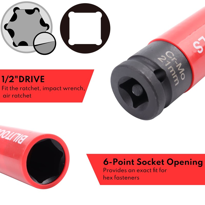 BILITOOLS 1/2 inch Drive Impact Lug Nut Socket Set, 15