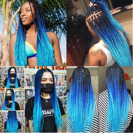 Liang Dian Pre-Stretched Braiding Hair 36 Inch 8 Packs Hot Water Setting Synthetic Hair Crochet Braiding Hair Extension(mixed black/dark blue/light blue)