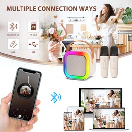 Fede Fede Karaoke Maschine für Kinder Erwachsene, Mini Karaoke Maschine mit 2 Mikrofonen, Tragbarer Bluetooth-Lautsprecher mit Stimmeffekten & LED-Lichtern, Geschenke Spielzeug für Mädchen und Jungen