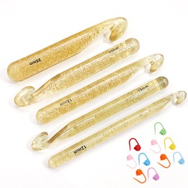 BLLNDX - Juego de 5 ganchos de ganchillo de 12 mm, 15 mm, 18 mm, 20 mm, 25 mm, agujas de ganchillo de ojo grande con 10 marcadores de puntada para alfombra de hilo gigante fácil y grueso, bufanda de lana voluminosa