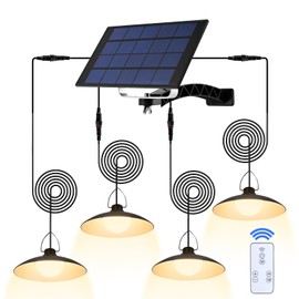 STARNOONTEK 4 Heads Pendant Solar Shed Light, IP65 Waterproof Warm White Shed Indoor Lights with Remote Control for Patio Garden, Chicken Coop, Gazebo, Barn