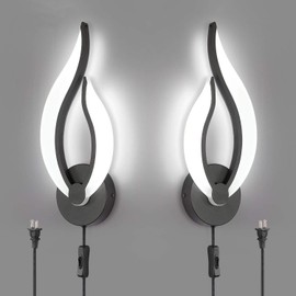 Pasoar Plug in Wall Sconces Set of Two, Modern Bedroom Bedside Lamps Industrial Sconces with Switch On Off Cord 5500k 10 Watt LED Wall Lights for Living Room Indoor Hallway Lighting Fixtures