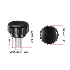 uxcell 4pcs Knurled Clamping Knobs M8 x 12mm Metric Zinc Plated Carbon Steel Male Thread Thumb Screw on Type 30mm Plastic Round Head Threaded Hand Bolt Stud Knobs Black