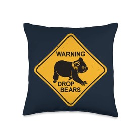 Koala Bear Warning Sign - Drop Bears Funny Koalas Australia Throw Pillow