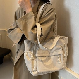 Waniki Handbag Women's Large Shopper Tote Bag Cord Bag Shoulder Bag Women's Shoulder Bags Bag Fabric Bag for Work Office Travel Shopping School and Everyday Use, White