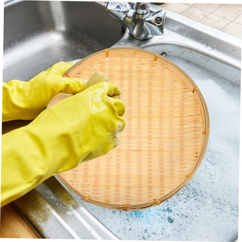 Levemolo 1pc Handmade Bamboo Sieve Round Rice Cleaning Basket Space-Saving