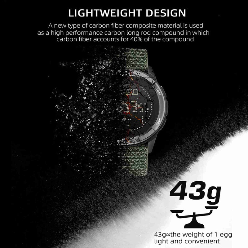 Outdoor Sports Watch Carbon Fiber Case Water Resistant Multifunctional Wristwatch