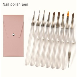 9 types of nail art brushes, semi-transparent self gel nail brush pouch set, 1 set / 네일 아트 브러쉬 9종 반 투명 셀프 젤 네일 브러쉬 파우치 세트, 1세트