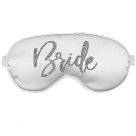 Bride Sleep Mask - Silver Sparkle Glam Bride White Satin Sleep Mask - Bridal Shower Gifts - White Mask(SLV GlmBrd) WHT