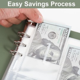 25 Sheets 100 Pocket 6 Ring A5 Binder Sleeves, 100 Day Money Saving Challenge Envelopes Inserts Sleeves for Replacement, Pre-Printed 1~100 Numbers Pockets Refill Pages