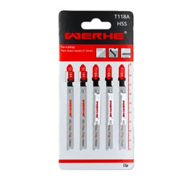 WERHE® Jigsaw Blade T118A Pack of 5 for Metal Cuts - For Precise Cutting of Thin Sheets (1-3 mm) - Hacksaw Blade for Jigsaw with T Shank Attachment - Accessories Jigsaw