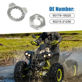 A ABSOPRO Front Sprocket Holder Lock Nut & Bolt Washer 13 Tooth 90179-18020 90215-21256 for Yamaha 660R 2005 Steel Silver Tone (Set of 2)