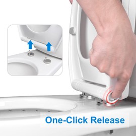 Hibbent Premium Round Toilet Seat with Cover Quiet Close, One-Click to Quick Release, Easy Installation Non-Slip Seat Bumpers, Slow Close Toilet Seat and Cover, Easy Cleaning-White Color