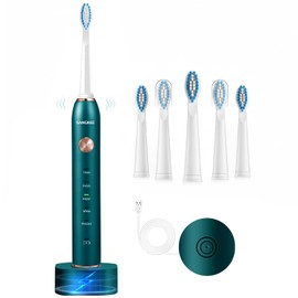 SANGKEE Cepillo de Dientes Eléctrico Potente Limpieza Sónica, 6 cabezales de cepillo Duponts, 5 modos, Carga rápida de 3 horas para 45 días de uso, Motor de 38,000 VPM, Cepillos de dientes sónicos recargables blanqueadores para adultos y niños (verde)