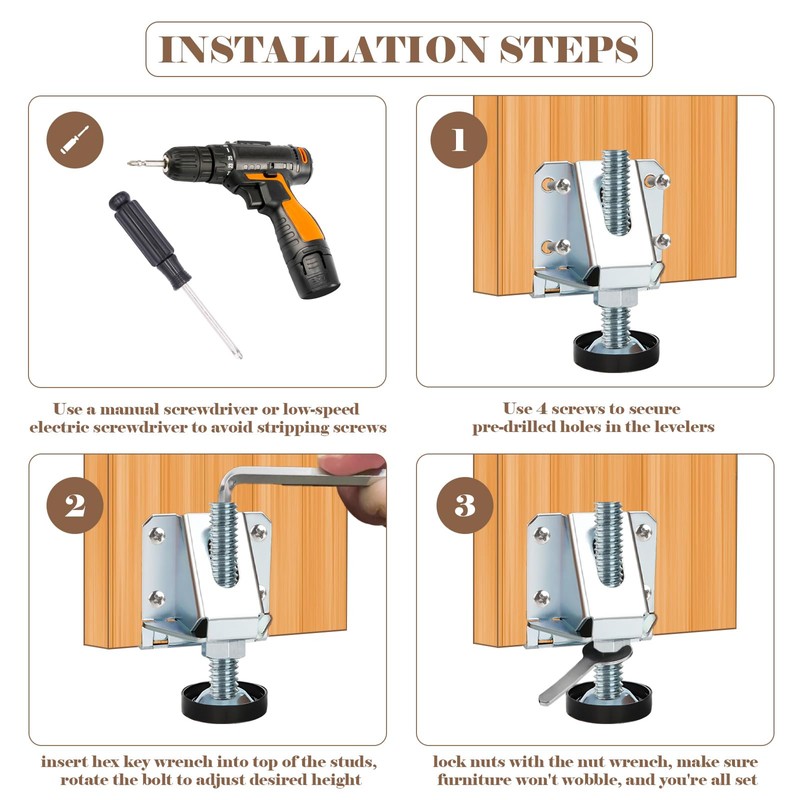 Celuisiva Heavy Duty Leveling Feet, 4 Pack Adjustable Furniture Levelers