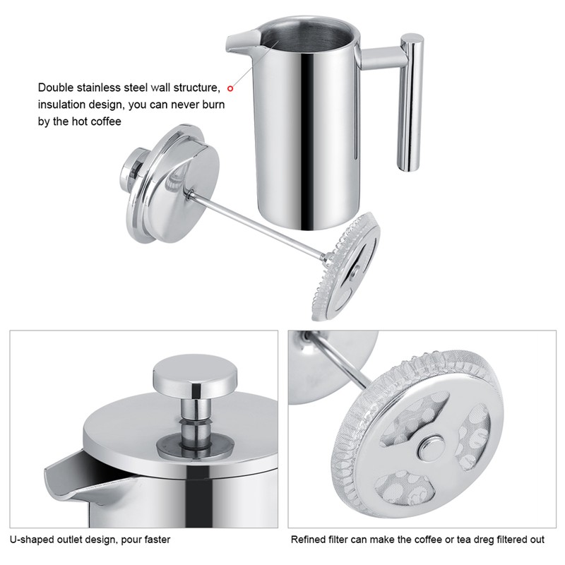 350ML Double Wall Stainless Steel Coffee Maker French Press Tea