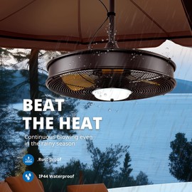 Orison 22'' Outdoor Ceiling Fans with Lights, Wet Rated Gazebo Fan with Remote, Plug in Hanging Fan for Patio Waterproof, App Controll, Black