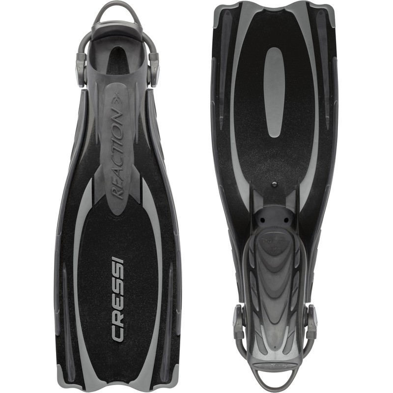 Cressi Reaction EBS Adjustable Open Heel Fins, Black/Silver, L/XL