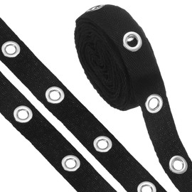 sourcing map 3 Yard Cotton Eyelet Trim with Grommets, 0.79 Inch Wide Eyelet Twill Tape for Sewing Garment Corset Shirt, Black + Silver
