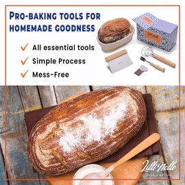 Banneton Bread Proofing Basket Set, Oval 10" Sourdough Proofing Basket, Bread Making Tools, Bread Baking Supplies, Artisan Bread Kit, Sourdough Starter Kit, Gifts for Bakers